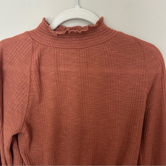 Free People Boulevard Boulevard Textured Top Long Sleeve Mock Neck Orange XS - Picture 3 of 8